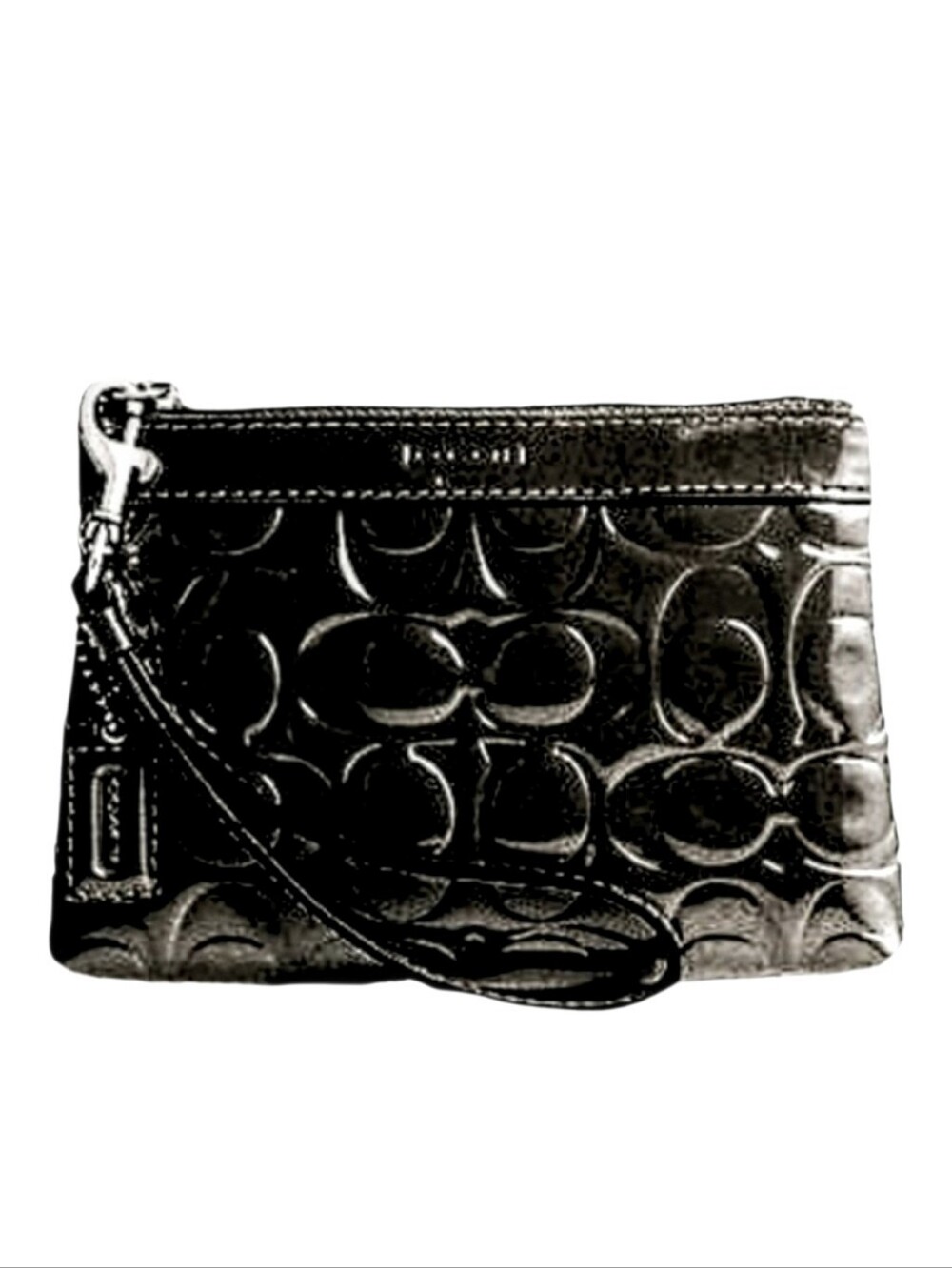 🆕 Coach Y2K Black Embossed Signature Shiny Patent Leather Wristlet Clutch Bag